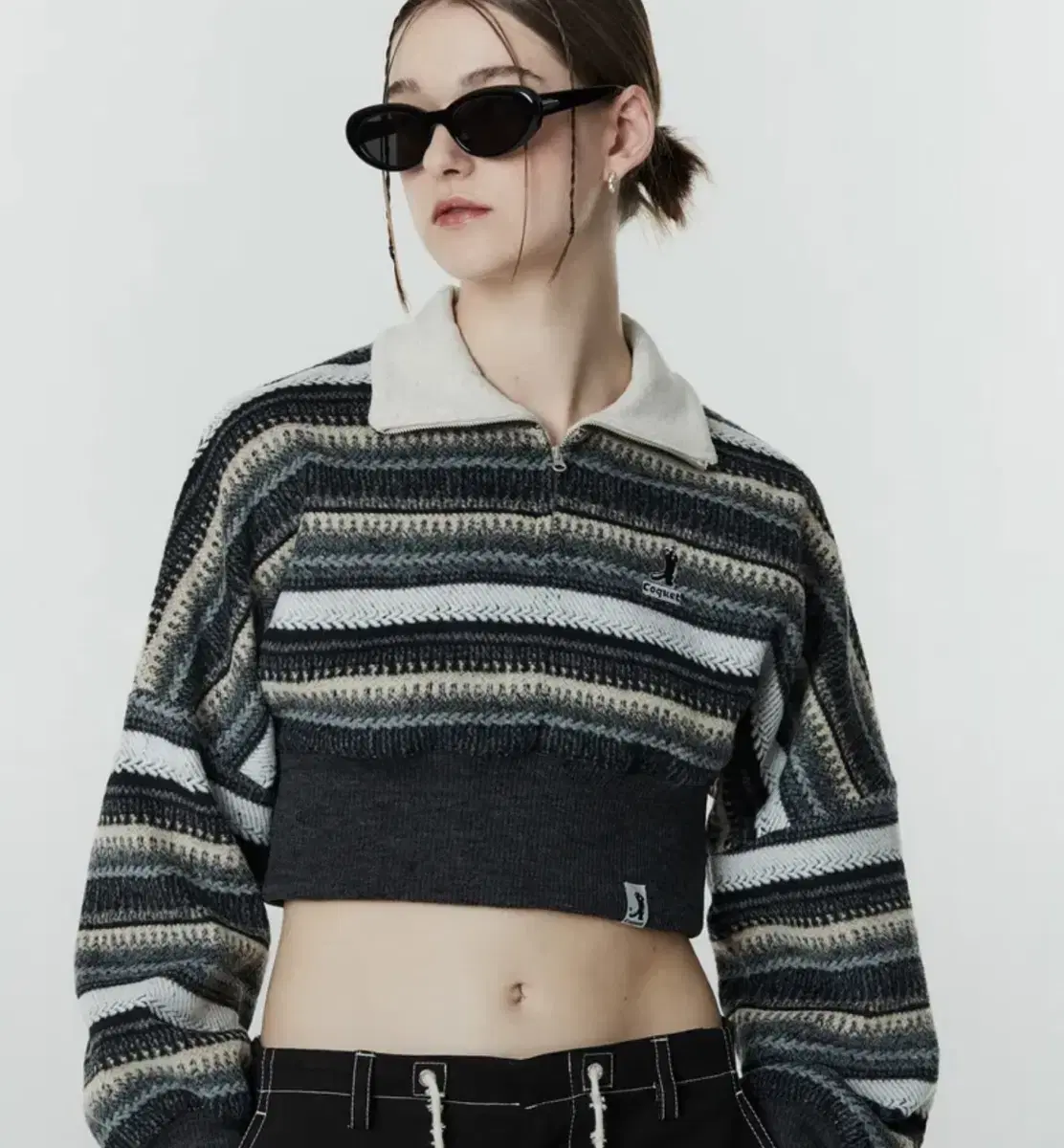 코케트 [ WOMAN ] KNIT STRIPE HALF ZIP-UP